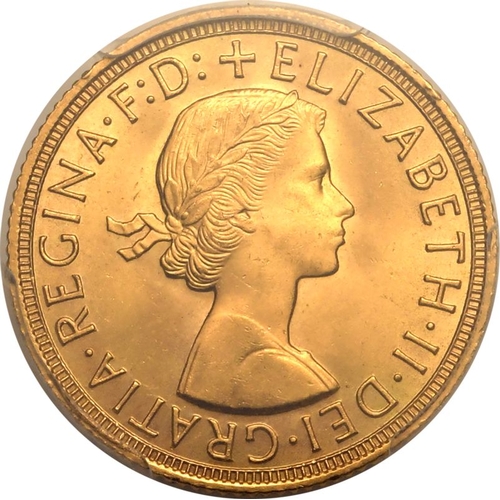 160 - UNITED KINGDOM. Elizabeth II, 1952-2022. Gold Sovereign, 1958. Royal Mint. First, laureate head of E... 