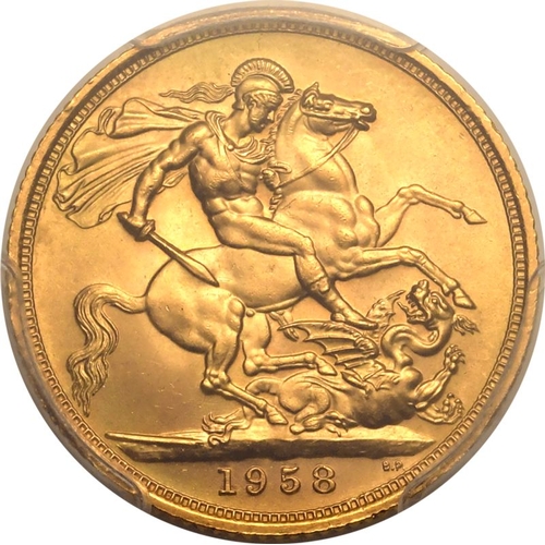 160 - UNITED KINGDOM. Elizabeth II, 1952-2022. Gold Sovereign, 1958. Royal Mint. First, laureate head of E... 