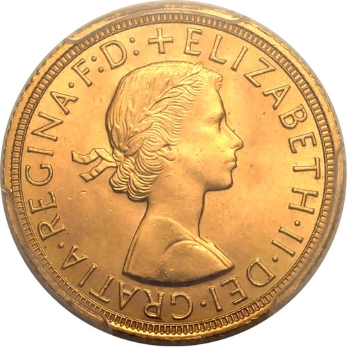 161 - UNITED KINGDOM. Elizabeth II, 1952-2022. Gold Sovereign, 1959. Royal Mint. First, laureate head of E... 