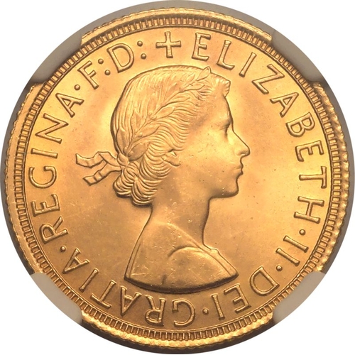 162 - UNITED KINGDOM. Elizabeth II, 1952-2022. Gold Sovereign, 1963. Royal Mint. First, laureate head of E... 