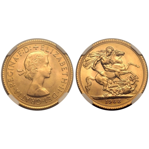 165 - UNITED KINGDOM. Elizabeth II, 1952-2022. Gold Sovereign, 1968. Royal Mint. First, laureate head of E... 