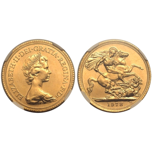 167 - UNITED KINGDOM. Elizabeth II, 1952-2022. Gold Sovereign, 1978. Royal Mint. Second crowned and draped... 