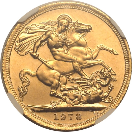 167 - UNITED KINGDOM. Elizabeth II, 1952-2022. Gold Sovereign, 1978. Royal Mint. Second crowned and draped... 
