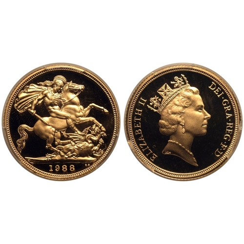 169 - UNITED KINGDOM. Elizabeth II, 1952-2022. Gold Sovereign, 1988. Royal Mint. Proof. Third crowned head... 