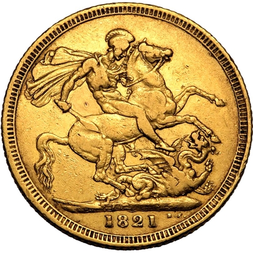 17 - UNITED KINGDOM. George IV, 1820-30. Gold Sovereign, 1821. London. Laureate head left; GEORGIUS IIII ... 