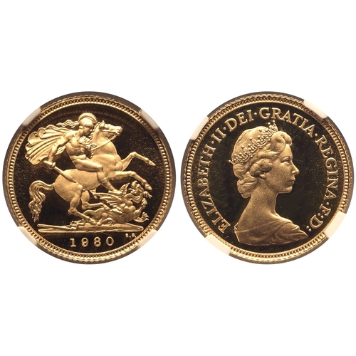 174 - UNITED KINGDOM. Elizabeth II, 1952-2022. Gold Half-Sovereign, 1980. Royal Mint. Proof. Second crowne... 