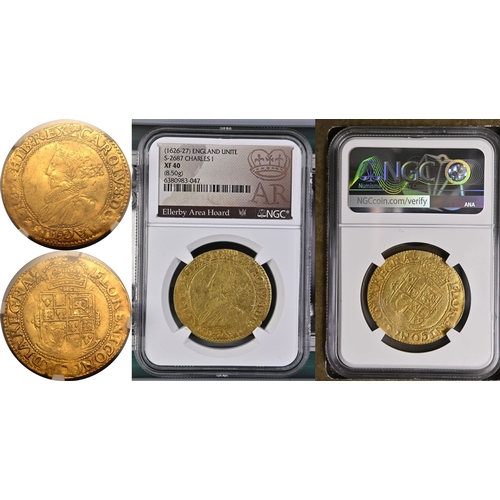 179 - ENGLAND. Charles I, 1625-49. Gold Unite, ND (1626-27). Tower Mint. Head 96. Second crowned bust of K... 