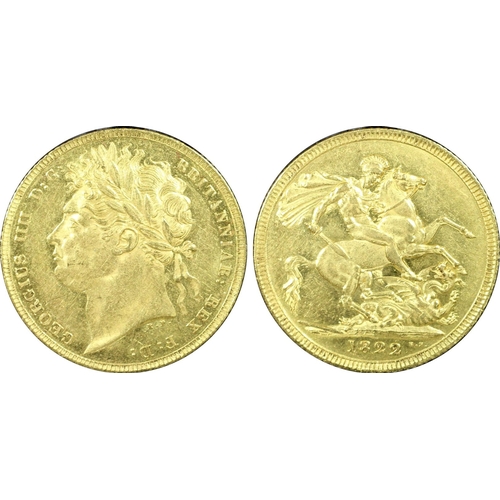 18 - UNITED KINGDOM. George IV, 1820-30. Gold Sovereign, 1822. London. Laureate head left; GEORGIUS IIII ... 