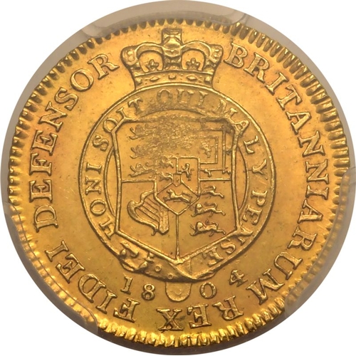 182 - UNITED KINGDOM. George III, 1760-1820. Gold Half-Guinea, 1804. Royal Mint. Laureate head of King Geo... 