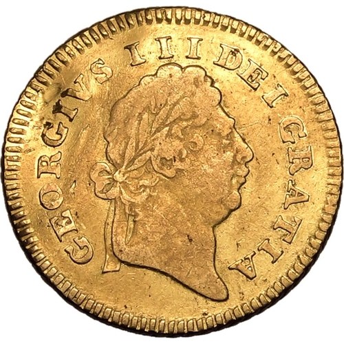 183 - UNITED KINGDOM. George III, 1760-1820. Gold 1/3 guinea, 1801. Royal Mint. Laureate head of King Geor... 