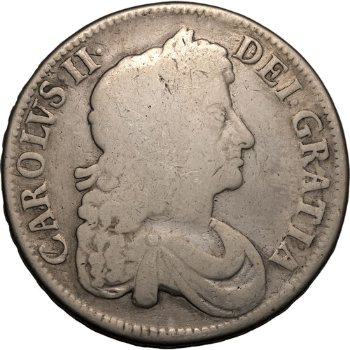 184 - ENGLAND. Charles II, 1660-85. Silver Crown, 1677. London. Third laureate and draped bust of King Cha... 