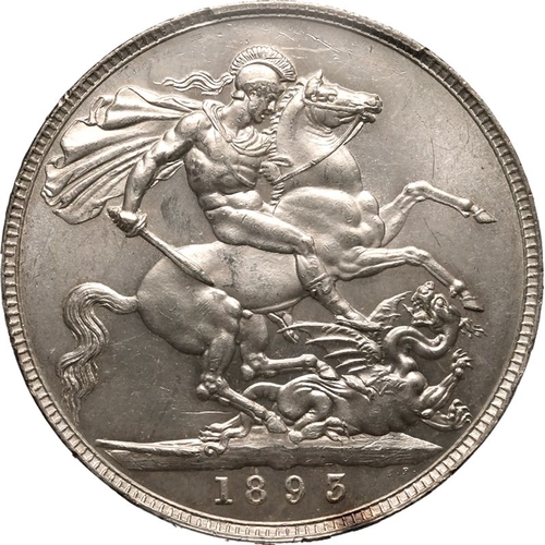 186 - UNITED KINGDOM. Victoria, 1837-1901. Silver crown, 1893. Royal Mint. LVI. Old, veiled head facing le... 