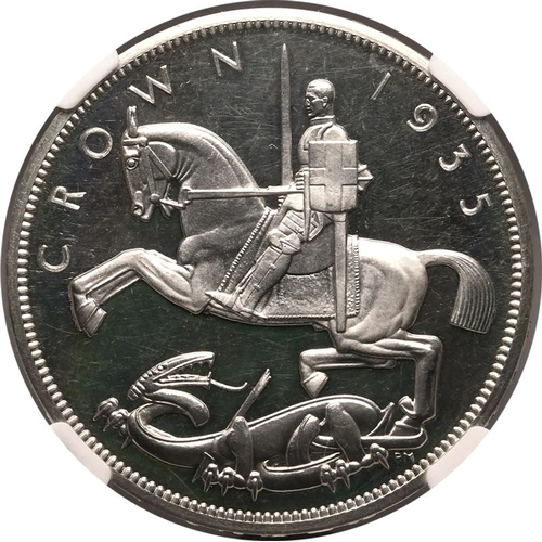 187 - UNITED KINGDOM. George V, 1910-36. Silver Crown, 1935. Royal Mint. Proof (raised edge lettering). St... 