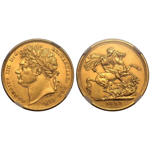 19 - UNITED KINGDOM. George IV, 1820-30. Gold sovereign, 1822. London. Laureate head left; GEORGIUS IIII ... 