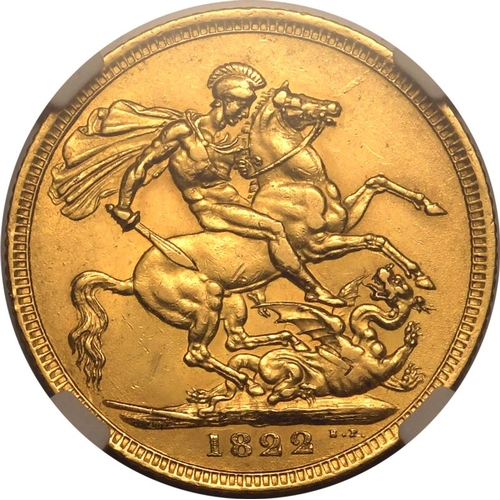 19 - UNITED KINGDOM. George IV, 1820-30. Gold sovereign, 1822. London. Laureate head left; GEORGIUS IIII ... 