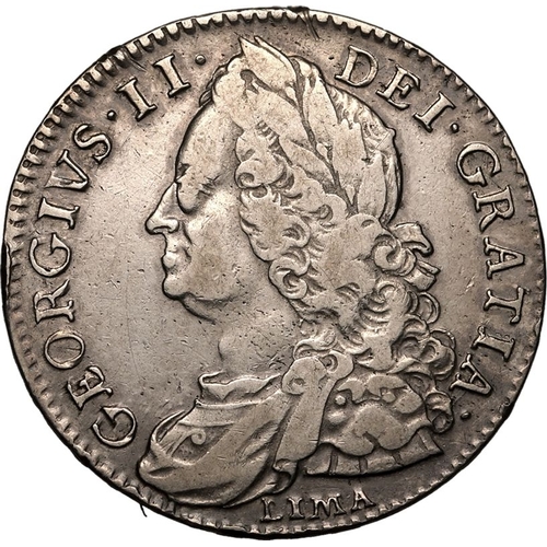 190 - GREAT BRITAIN. George II, 1727-60. Silver Halfcrown, 1746 LIMA. London. LIMA. Older laureate and dra... 