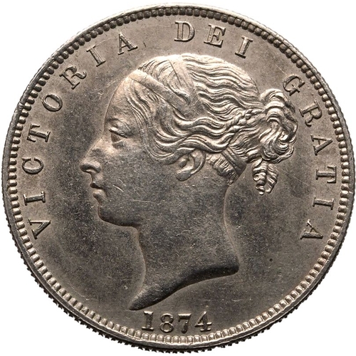 192 - UNITED KINGDOM. Victoria, 1837-1901. Silver Halfcrown, 1874. Royal Mint. Young head of Queen Victori... 