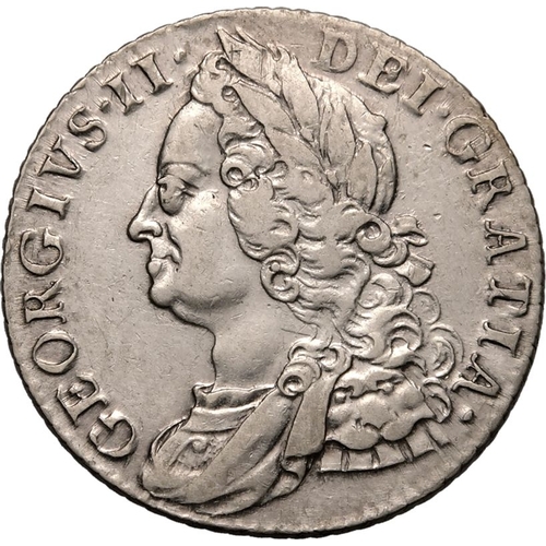 199 - GREAT BRITAIN. George II, 1727-60. Silver Shilling, 1758. Plain Angles. Older laureate and draped bu... 