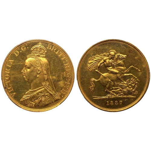 2 - UNITED KINGDOM. Victoria, 1837-1901. Gold 5 Pounds (5 Sovereigns), 1887. London. Jubilee head of Que... 