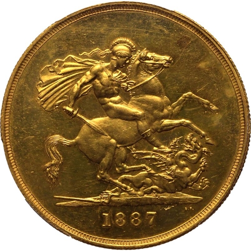 2 - UNITED KINGDOM. Victoria, 1837-1901. Gold 5 Pounds (5 Sovereigns), 1887. London. Jubilee head of Que... 