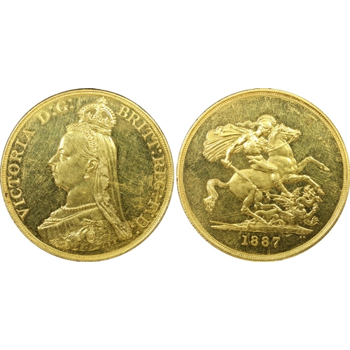 2 - UNITED KINGDOM. Victoria, 1837-1901. Gold 5 Pounds (5 Sovereigns), 1887. London. Jubilee head of Que... 