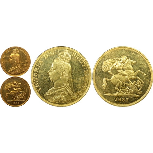 2 - UNITED KINGDOM. Victoria, 1837-1901. Gold 5 Pounds (5 Sovereigns), 1887. London. Jubilee head of Que... 