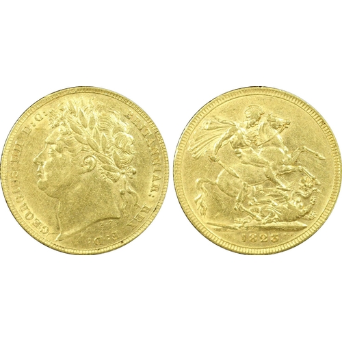 20 - UNITED KINGDOM. George IV, 1820-30. Gold Sovereign, 1823. London. Laureate head left; GEORGIUS IIII ... 