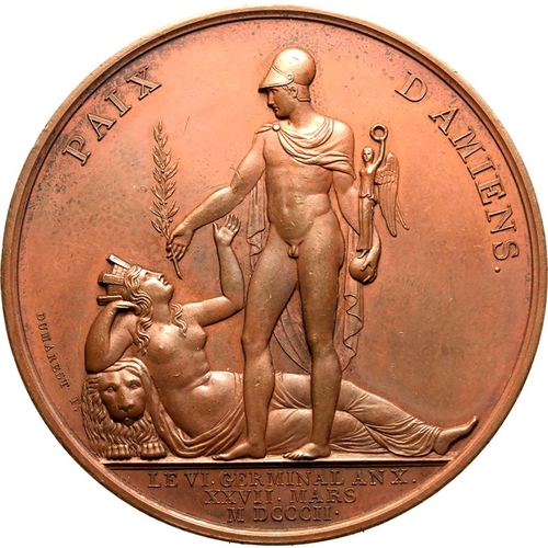 205 - FRANCE. Napoleon I, 1804-14, 1815. Bronze Medal, 1802. Peace of Amiens. Struck to celebrate the Peac... 