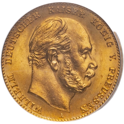 206 - GERMANY. PRUSSIA. Wilhelm I. Gold 10 mark, 1874 A. Berlin. In secure plastic holder, graded PCGS MS6... 