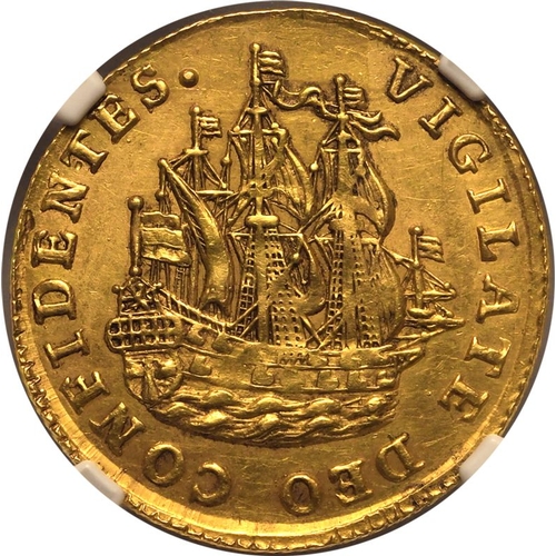 209 - NETHERLANDS. DUTCH REPUBLIC. Gold 6 stuivers, 1781. Scheepjesschelling. A gold issue of the so calle... 