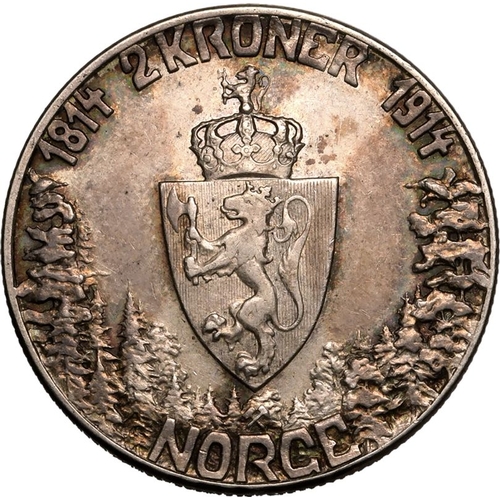 210 - NORWAY. Haakon VII. Silver 2 Kroner, 1914. Kongsberg. Constitutional Centenary. Good very fine. Refe... 