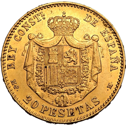 212 - SPAIN. Alfonso XIII, 1886-1931. Gold 20 Pesetas, 1890 MPM. Royal Mint of Spain. First bust of Alfons... 