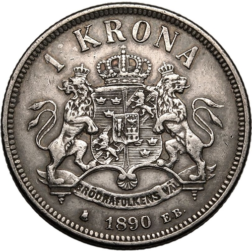 216 - SWEDEN. Oscar II, 1872-1907. Silver 1 Krona, 1890 EB. Stockholm. Obv.: OSCAR II SVERIGES OCH NORGES ... 