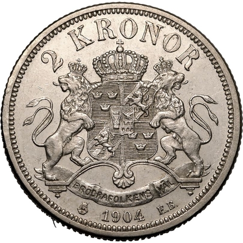 217 - SWEDEN. Oscar II, 1872-1907. Silver 2 Kronor, 1904 EB. Stockholm. Obv.: OSCAR II SVERIGES OCH NORGES... 