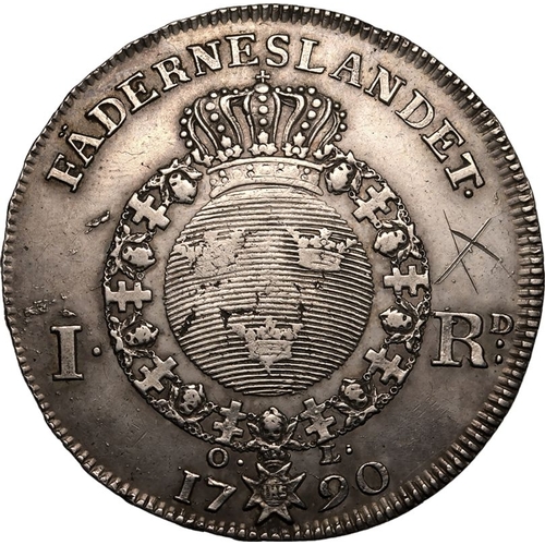 218 - SWEDEN. Gustav III, 1771-92. Silver Riksdaler, 1790 OL. Stockholm. Obv.: GUSTAVUS III·D·G&... 