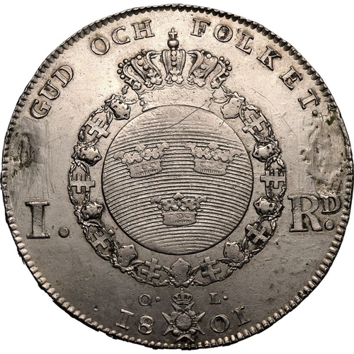 220 - SWEDEN. Gustav IV Adolf, 1792-1809. Silver Riksdaler, 1801 OL. Stockholm. Obv.: GUSTAF IV ADOLPH SV&... 