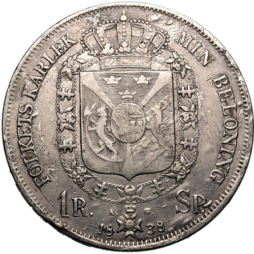 221 - SWEDEN. Karl XIV Johan, 1818-44. Silver Riksdaler Specie, 1838 AG. Stockholm. Obv.: SVERIGES NORR... 