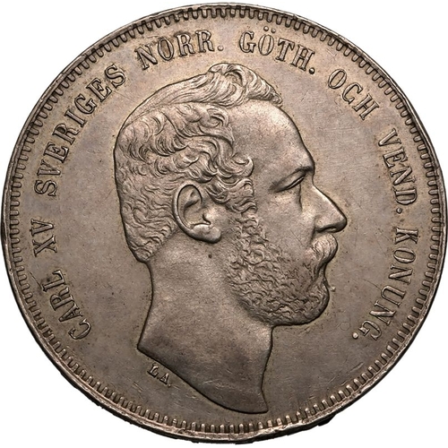 223 - SWEDEN. Karl XV, 1859-72. Silver 4 Riksdaler Riksmynt, 1865 ST. Stockholm. Head of Carl XV facing ri... 