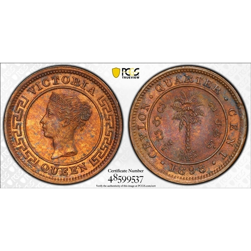 224 - CEYLON. George V. Copper ¼ cent, 1898. Calcutta. Obv: crowned bust left, Engraver: Leonard Ch... 