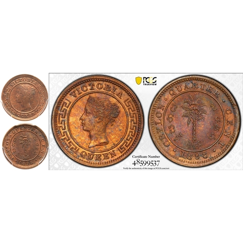 224 - CEYLON. George V. Copper ¼ cent, 1898. Calcutta. Obv: crowned bust left, Engraver: Leonard Ch... 