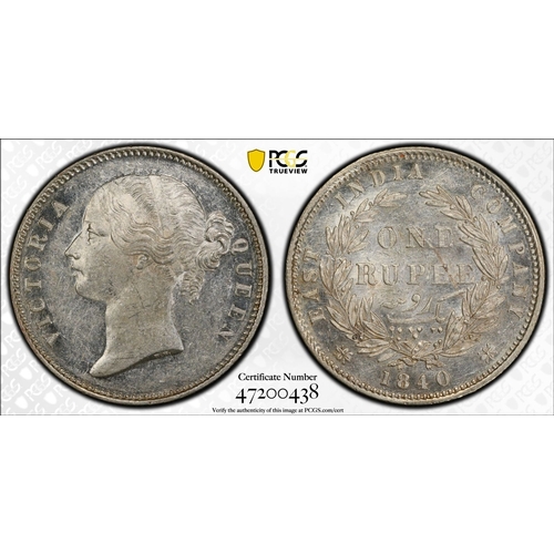 247 - INDIA. BRITISH. Victoria. Silver 1 rupee, 1840 B. In secure plastic holder, graded PCGS AU58 , certi... 