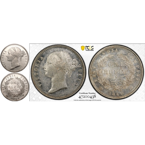 247 - INDIA. BRITISH. Victoria. Silver 1 rupee, 1840 B. In secure plastic holder, graded PCGS AU58 , certi... 