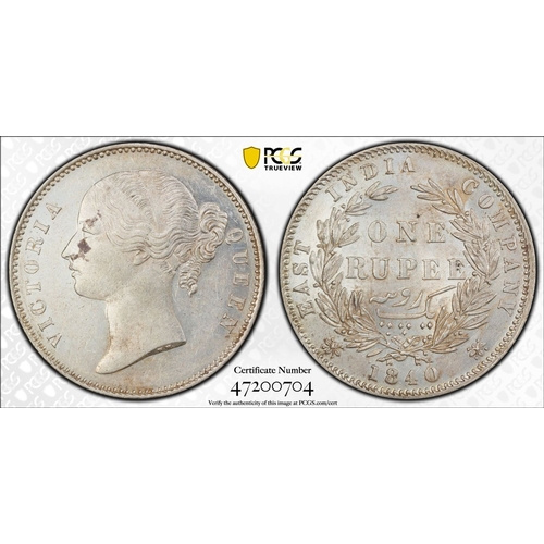 248 - INDIA. BRITISH. Victoria. Silver 1 rupee, 1840 B. In secure plastic holder, graded PCGS AU58 , certi... 