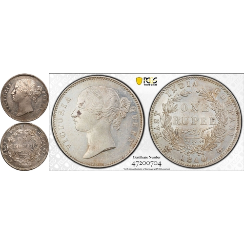 248 - INDIA. BRITISH. Victoria. Silver 1 rupee, 1840 B. In secure plastic holder, graded PCGS AU58 , certi... 