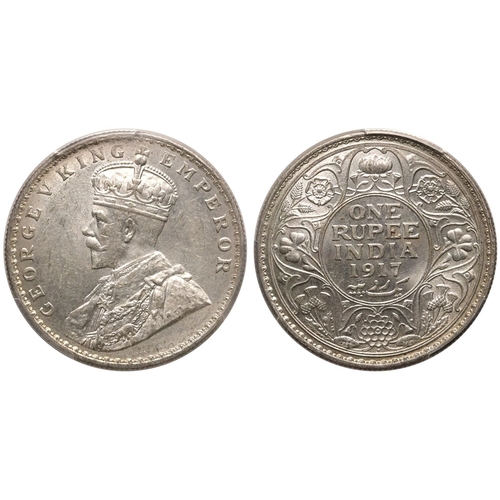 255 - INDIA. BRITISH. George V. Silver 1 rupee, 1917 •. Bombay. Crowned bust of King George V facing ... 