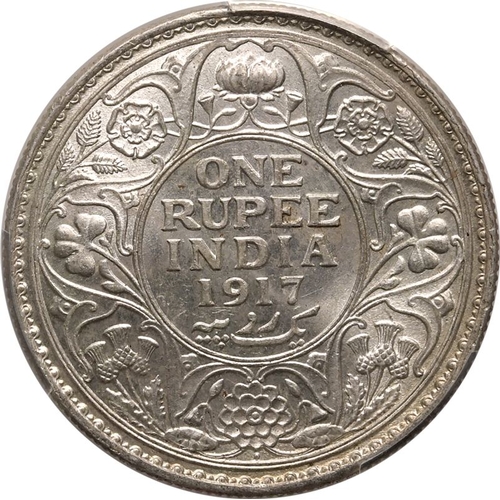 255 - INDIA. BRITISH. George V. Silver 1 rupee, 1917 •. Bombay. Crowned bust of King George V facing ... 