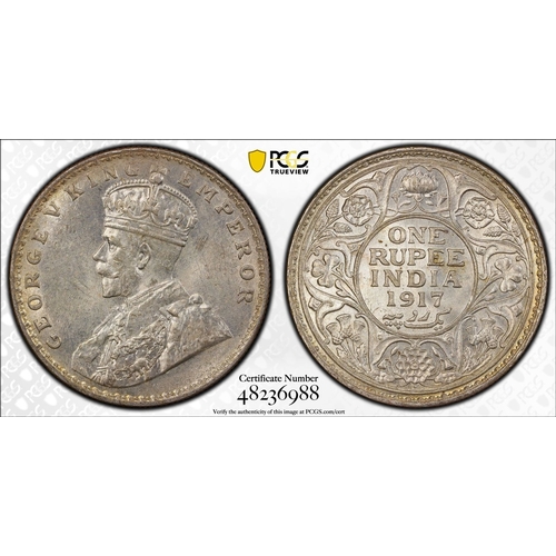 255 - INDIA. BRITISH. George V. Silver 1 rupee, 1917 •. Bombay. Crowned bust of King George V facing ... 