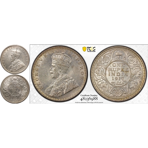 255 - INDIA. BRITISH. George V. Silver 1 rupee, 1917 •. Bombay. Crowned bust of King George V facing ... 