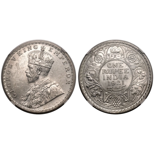 261 - INDIA. BRITISH. George V. Silver 1 rupee, 1921 •. Bombay. Obv: GEORGE V KING EMPEROR, Crowned b... 