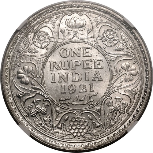 261 - INDIA. BRITISH. George V. Silver 1 rupee, 1921 •. Bombay. Obv: GEORGE V KING EMPEROR, Crowned b... 